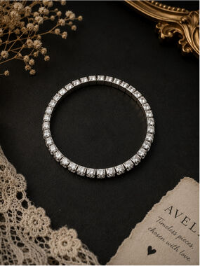 Vintage Silver-Tone Rhinestone Stretch Tennis Bracelet